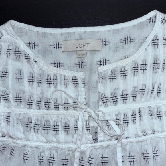 LOFT Crosshatch Smocked Tie-Neck Shell - Picture 6 of 8